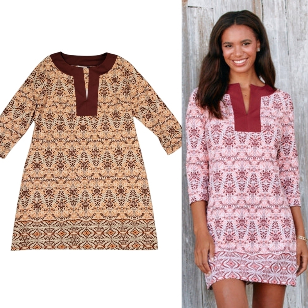 Cabana Life Tunic Dress Moroccan Tile Print Women's XL Shift V-neck UPF Swim - Picture 2 of 9